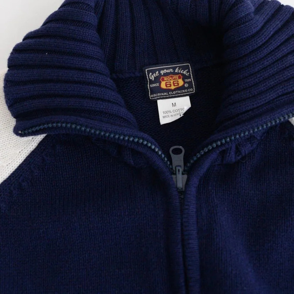 Vintage Route 66 Navy Red Knit Patriotic America 1776 100% Cotton Zip Sweater M - Picture 10 of 11